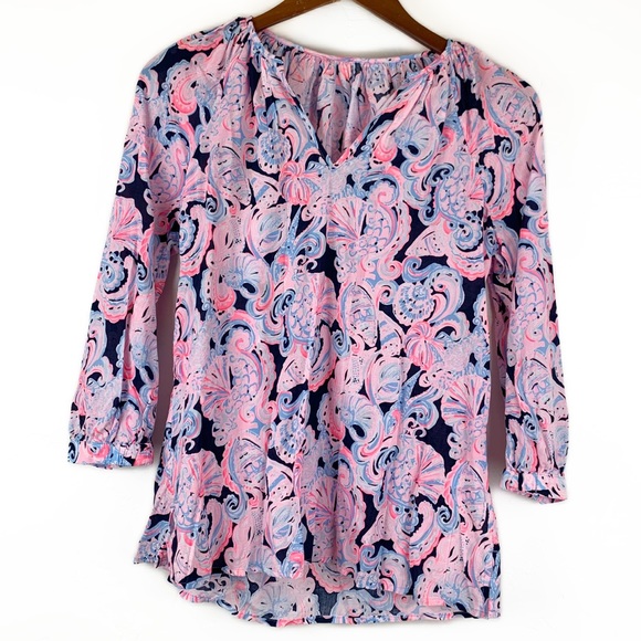 Lilly Pulitzer Tops - Lilly Pulitzer NWT Willa 3/4th Sleeve Blouse in High Tide Navy It's For Shore XS